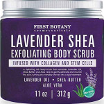 Lavender Oil Body Scrub Exfoliator with Shea Butter, Collagen, Stem Cells, Grapefruit Oil - Natural Exfoliating Salt Scrub & Body and Face Souffle hel