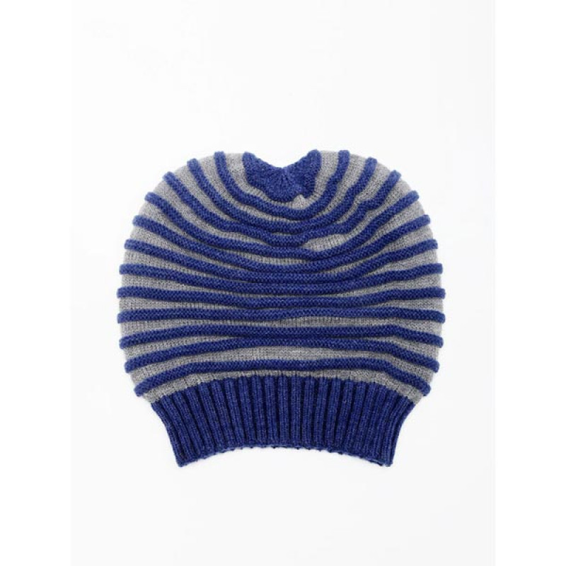 Men Blue & Grey Beanie With Muffler Set