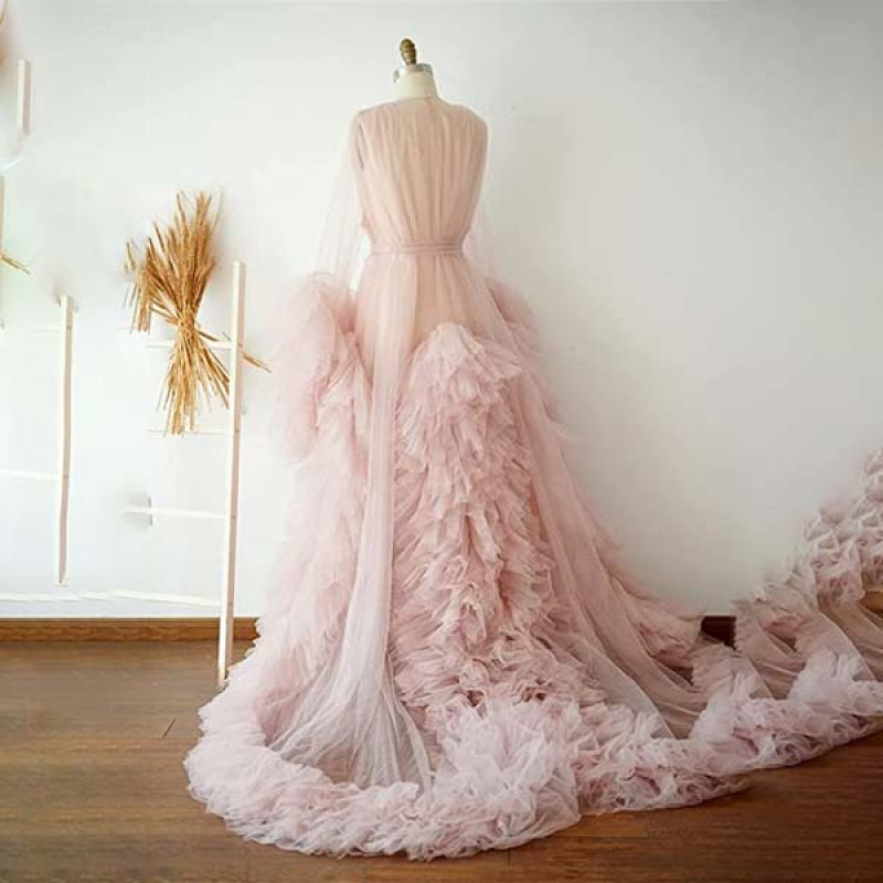 BathGown Sexy Illusion Long Lingerie Tulle Robe Nightgown Bathrobe Sleepwear Bridal Robe Wedding Scarf