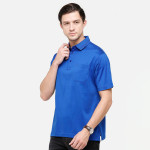 Men Blue Polo Collar Pockets T-shirt